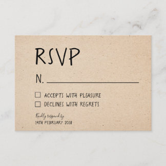TARJETA RSVP DE MANO CLASICA - PAPEL DE KRAFT
