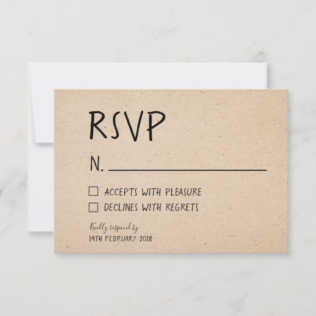 TARJETA RSVP DE MANO CLASICA - PAPEL DE KRAFT (Anverso)