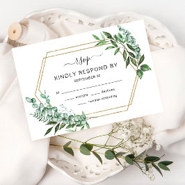 Tarjeta RSVP de marco dorado Eucalyptus Greenery