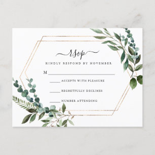 Tarjeta RSVP de marco dorado floral