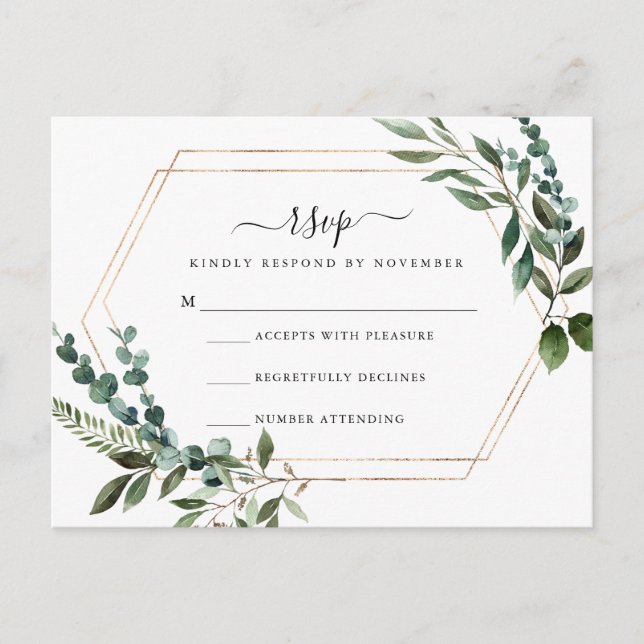 Tarjeta RSVP de marco dorado floral (Anverso)