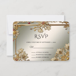Tarjeta RSVP de marco floral Ornate dorado