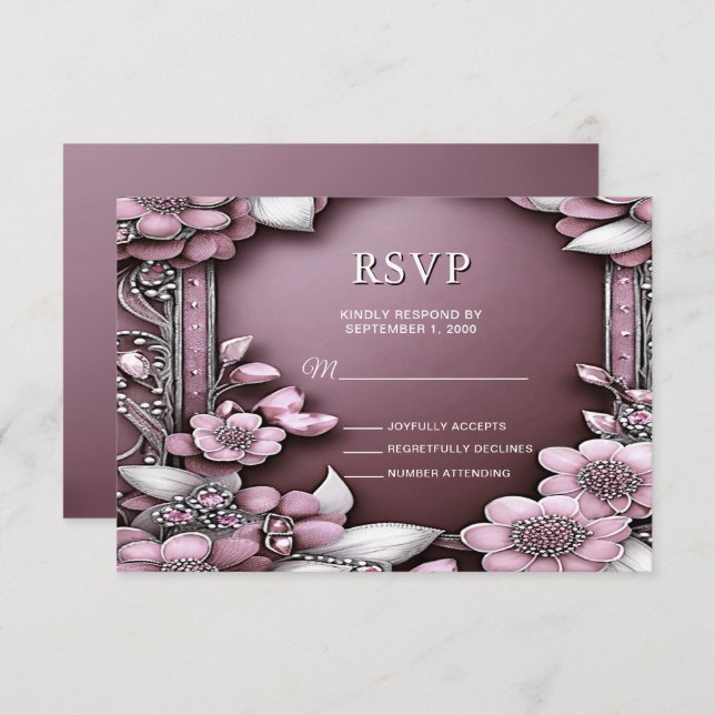 Tarjeta RSVP de marco floral rosa (Anverso / Reverso)