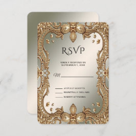 Tarjeta RSVP de marco Ornate Gold