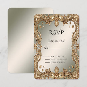 Tarjeta RSVP de marco Ornate Gold