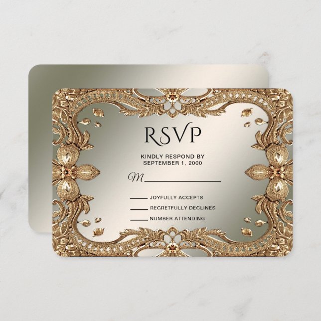 Tarjeta RSVP de marco Ornate Gold (Anverso / Reverso)