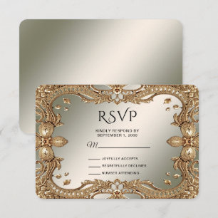 Tarjeta RSVP de marco Ornate Gold