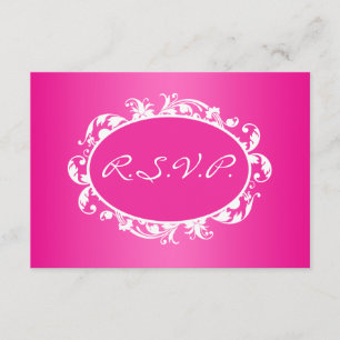 Tarjeta RSVP de marco Swirl de color rosa brillant
