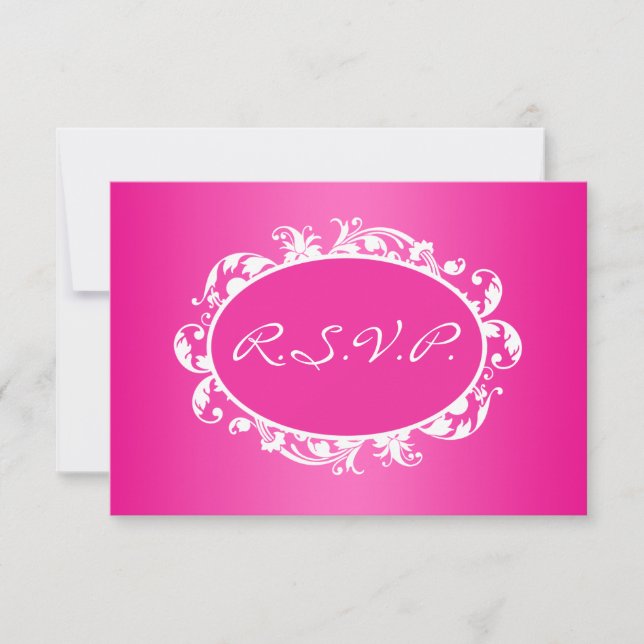 Tarjeta RSVP de marco Swirl de color rosa brillant (Anverso)
