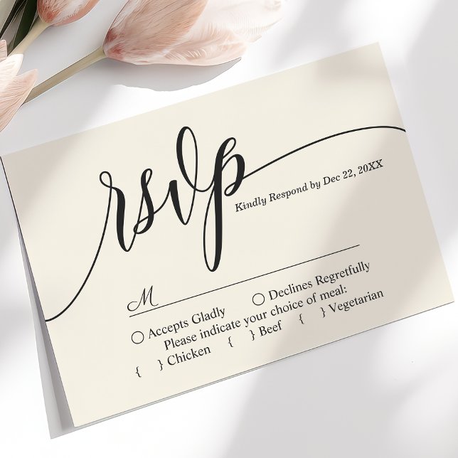 Tarjeta RSVP de marfil Cream Simple Script Wedding (Subido por el creador)