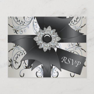 Tarjeta RSVP de marfil de giratoria azul negro