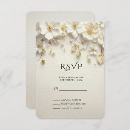 Tarjeta RSVP de marfil de oro floral blanco