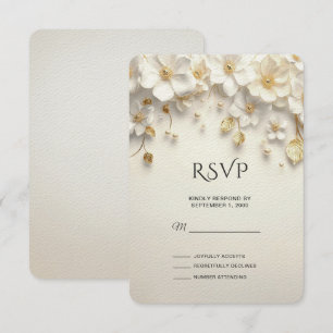 Tarjeta RSVP de marfil de oro floral blanco