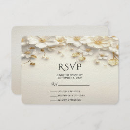 Tarjeta RSVP de marfil de oro floral blanco