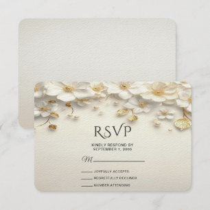 Tarjeta RSVP de marfil de oro floral blanco