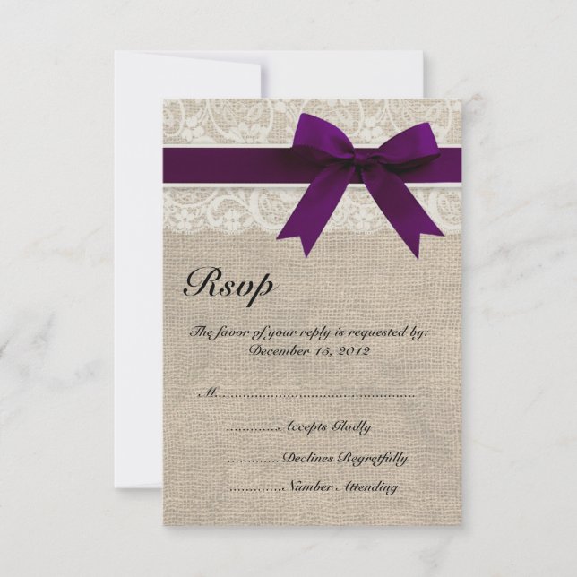 Tarjeta RSVP de Marfil Lace y Burlap Look (Anverso)