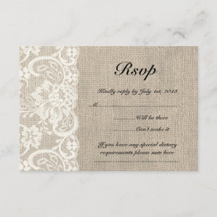 Tarjeta RSVP de Marfil Lace y Burlap Look