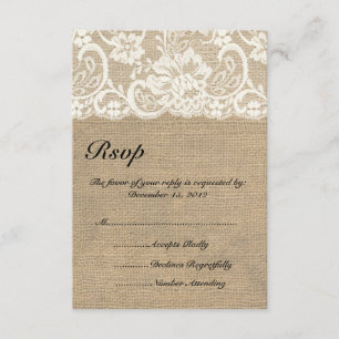 Tarjeta RSVP de Marfil Lace y Warm Burlap Wedding