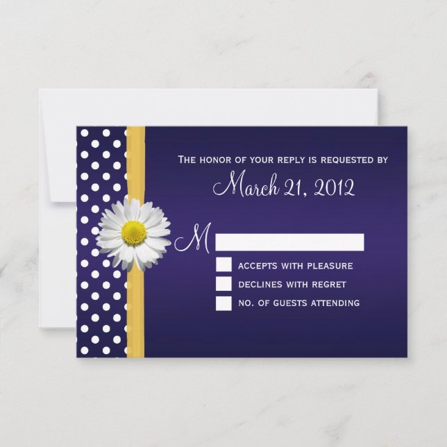 Tarjeta RSVP de margarita azul y amarilla (Anverso)