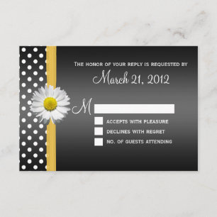 Tarjeta RSVP de margarita negra y amarilla