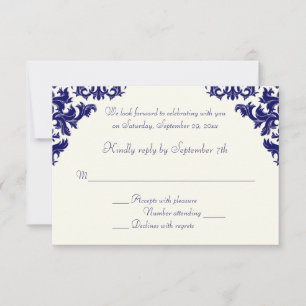Tarjeta RSVP de Marina y Damask de Marfil