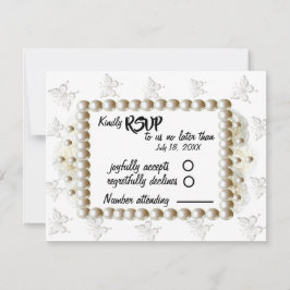 Tarjeta RSVP de mariposa de Pearl blanca de $ negr