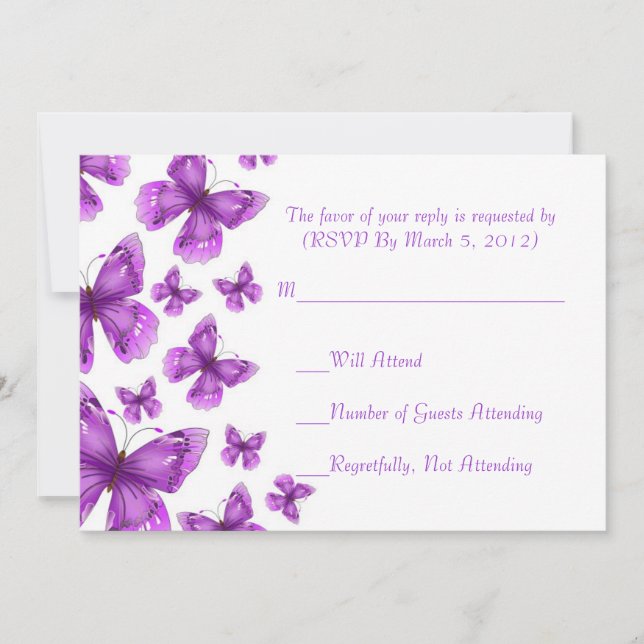 Tarjeta RSVP de Mariposa Elegante Purple de Lujo (Anverso)