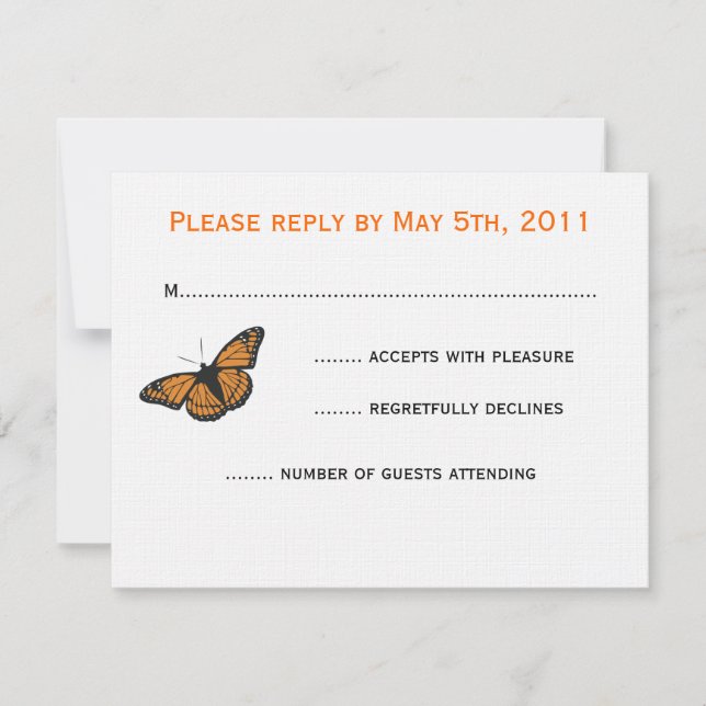 Tarjeta RSVP de mariposa moderna - Naranja (Anverso)