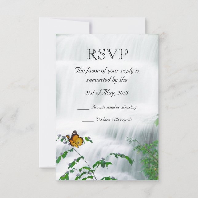 Tarjeta RSVP de mariposa y cascadas (Anverso)