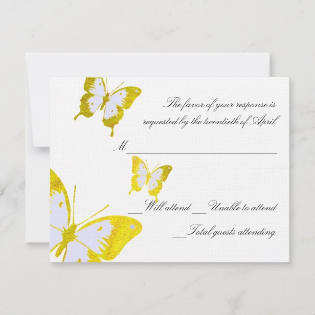 Tarjeta RSVP de mariposas amarillas (Anverso)