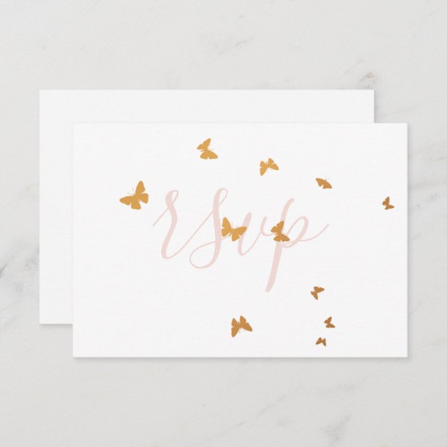 Tarjeta RSVP de mariposas de pasteles bodas (Anverso / Reverso)