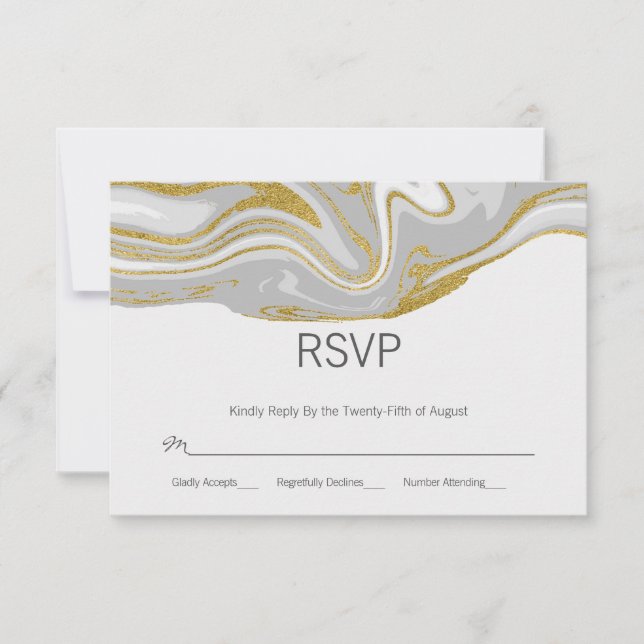 Tarjeta RSVP de Mármol Moderno y Boda de Oro (Anverso)
