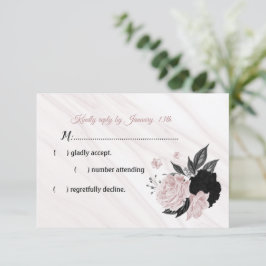 tarjeta RSVP de mármol negro y rosa