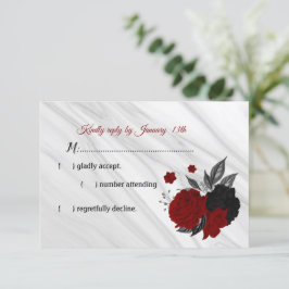 tarjeta RSVP de mármol rojo y negro