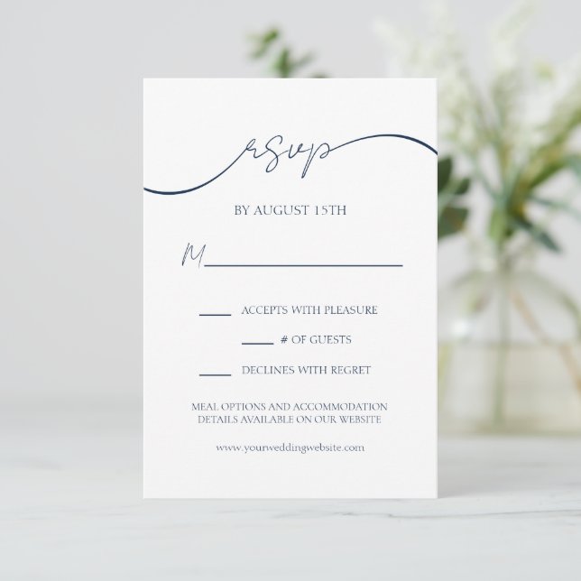 Tarjeta RSVP de matrimonio azul elegante de la mar (Anverso de pie)