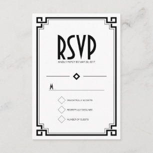 Tarjeta RSVP de matrimonio blanco con marco negro