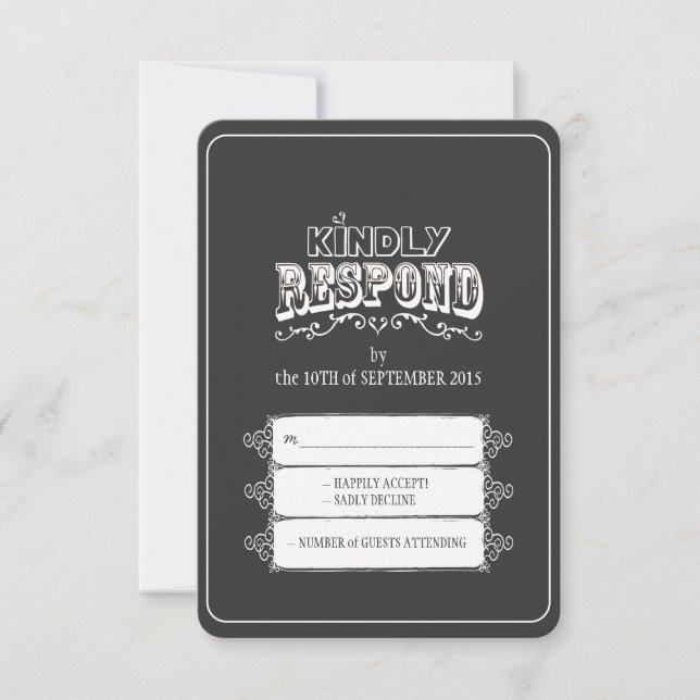 Tarjeta RSVP de matrimonio con estilo Chalkboard (Anverso)