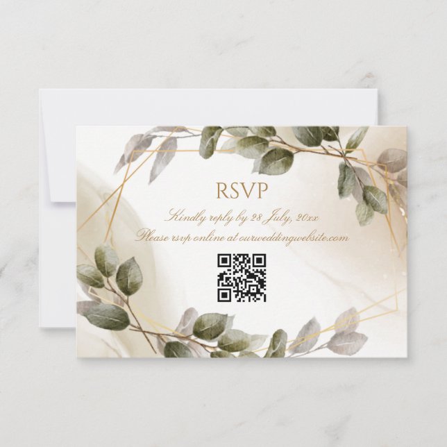 Tarjeta RSVP de matrimonio con follaje de oro fals (Anverso)