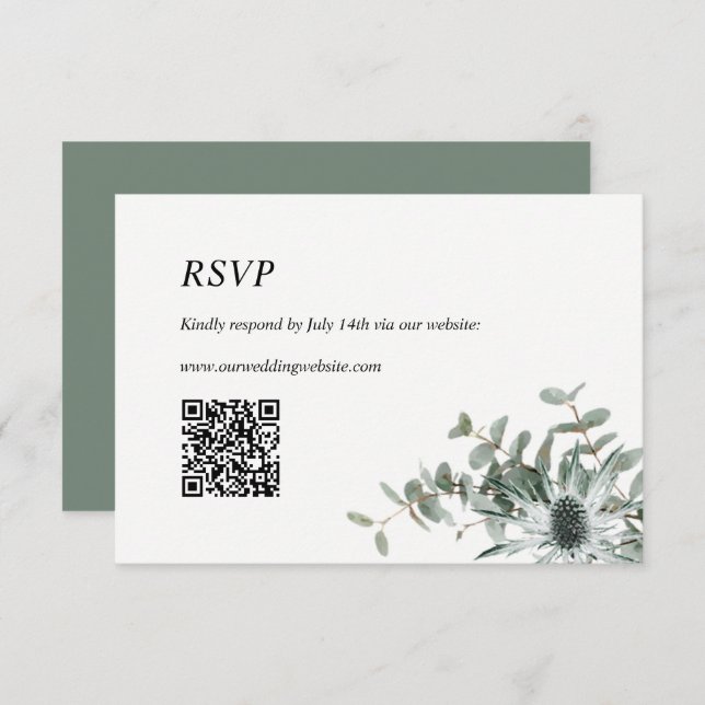 Tarjeta RSVP de matrimonio con fragmento verde de  (Anverso / Reverso)