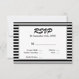 Tarjeta RSVP de matrimonio con rayas blancas/negra