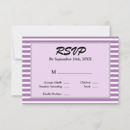 Tarjeta RSVP de matrimonio con rayas moradas/blanc