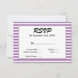 Tarjeta RSVP de matrimonio con rayas moradas/blanc