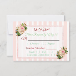 Tarjeta RSVP de matrimonio coral Rosa con rayas fl