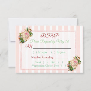 Tarjeta RSVP de matrimonio coral Rosa con rayas fl