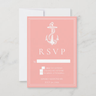 Tarjeta RSVP de matrimonio de Ancla Náutica Coral