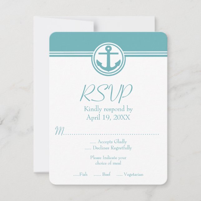Tarjeta RSVP de matrimonio de Ancla Náutica verde  (Anverso)