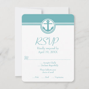 Tarjeta RSVP de matrimonio de Ancla Náutica verde