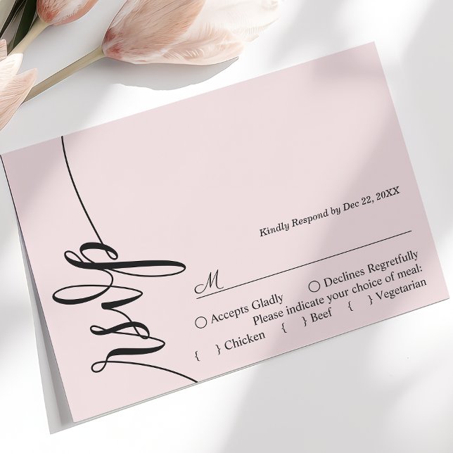 Tarjeta RSVP de matrimonio de caligrafía rosa eleg (Subido por el creador)