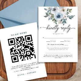 Tarjeta RSVP de matrimonio de código QR con flor a