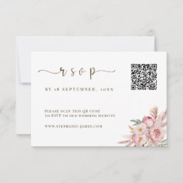 Tarjeta RSVP de matrimonio de código QR con flores